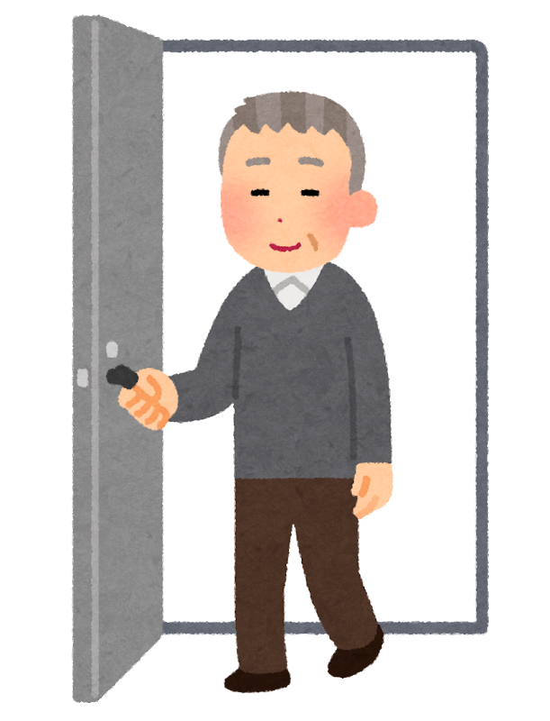 ドアを開けるおじいさん