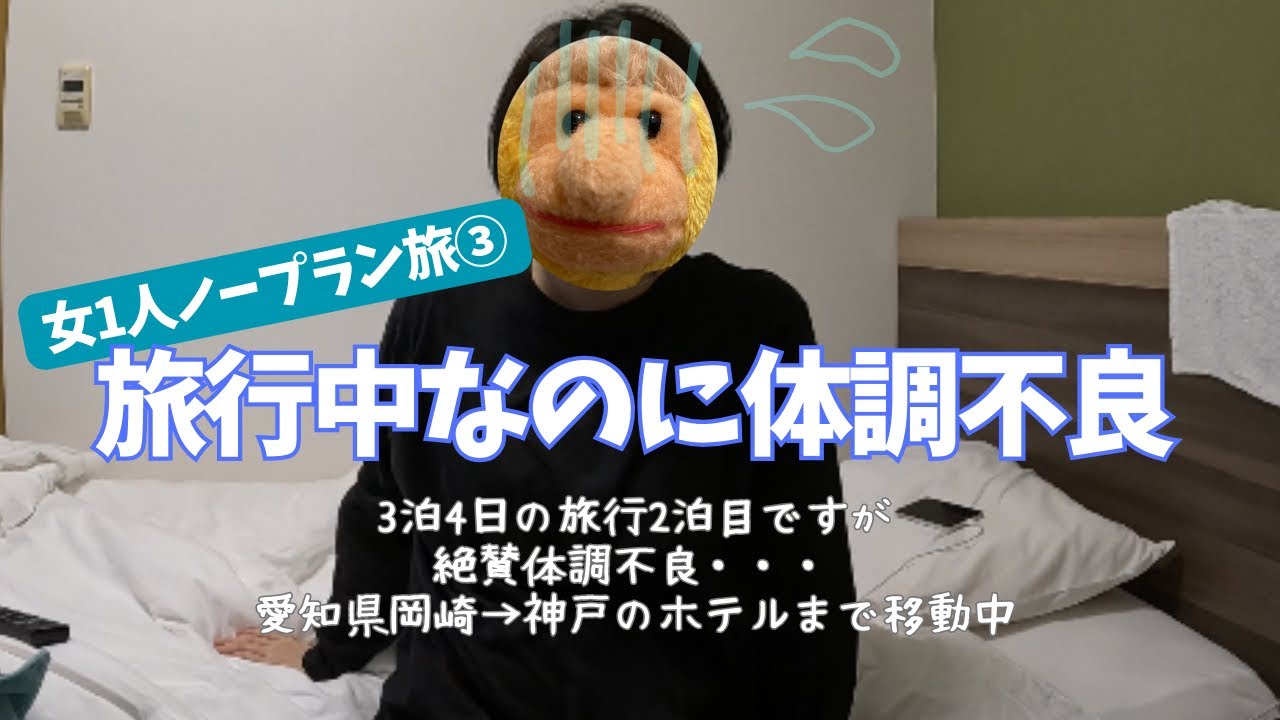 女1人でノープランぼっち旅③　してたら体調不良でダウン　岡崎市→神戸まで行った③日目【ぼっち終了】